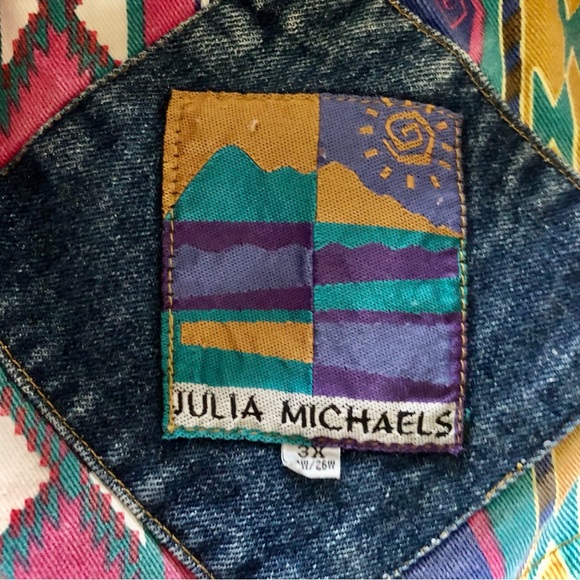 Vintage 80s 90s Julia Michaels Southwest Aztec Print Jean Jacket Size 3X - Picture 5 of 6
